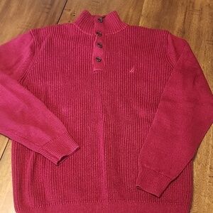 NAUTICA RED 1/4 BUTTON FRONT SWEATER SZ L